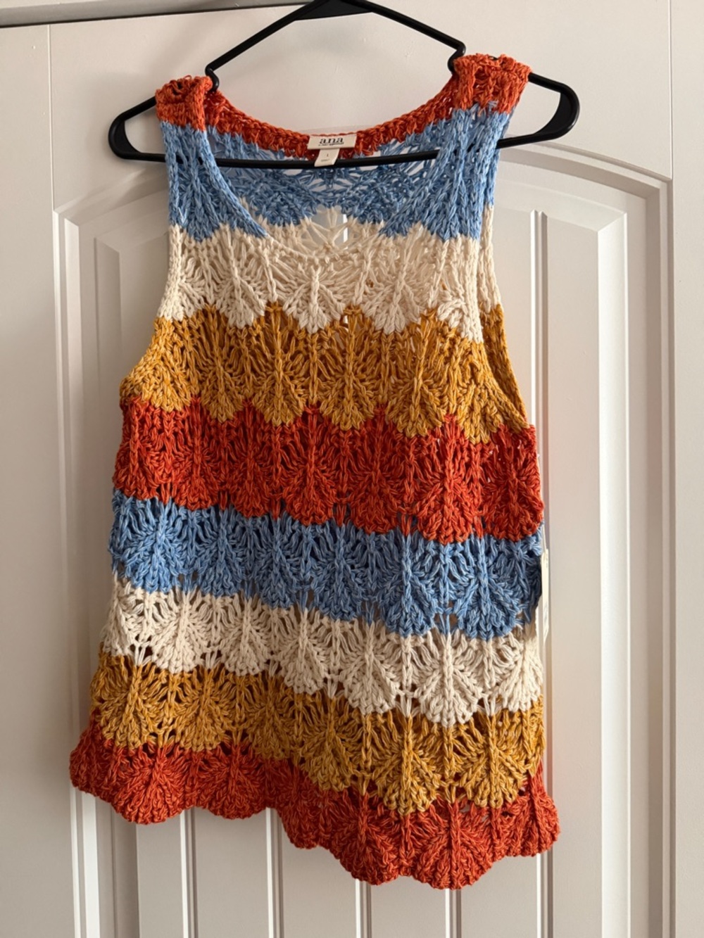 A.N.A Multicolor Crochet Tank Top - Blue, Cream, Mustard, Rust